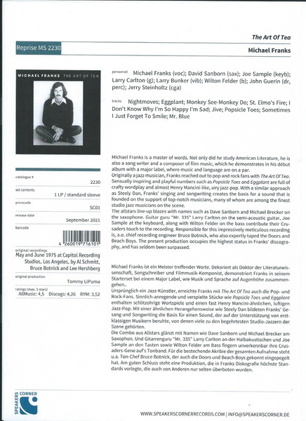 MICHAEL FRANKS - THE ART OF TEA (LP) MICHAEL FRANKS - THE ART OF TEA (LP)