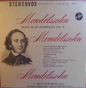 Rena Kyriakou Pianist Hans Swarowsky Conductor Vienna Pro Musica Orchestra - Mendelssohn Piano Music (Complete) Vol. II (Vinyl)