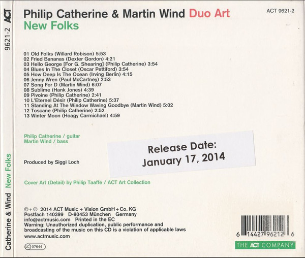 PHILIP CATHERINE & MARTIN WIND - NEW FOLKS (CD) PHILIP CATHERINE & MARTIN WIND - NEW FOLKS (CD) - Image 3
